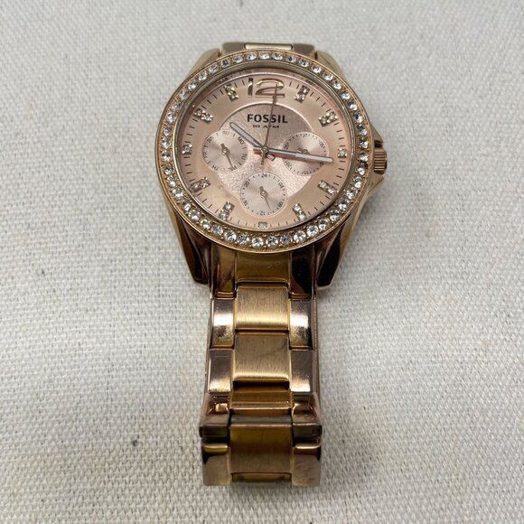 Fossil Riley Multifunction‎ Rose Gold-Tone Stainless Steel Watch Crystal Accents - Picture 3 of 15